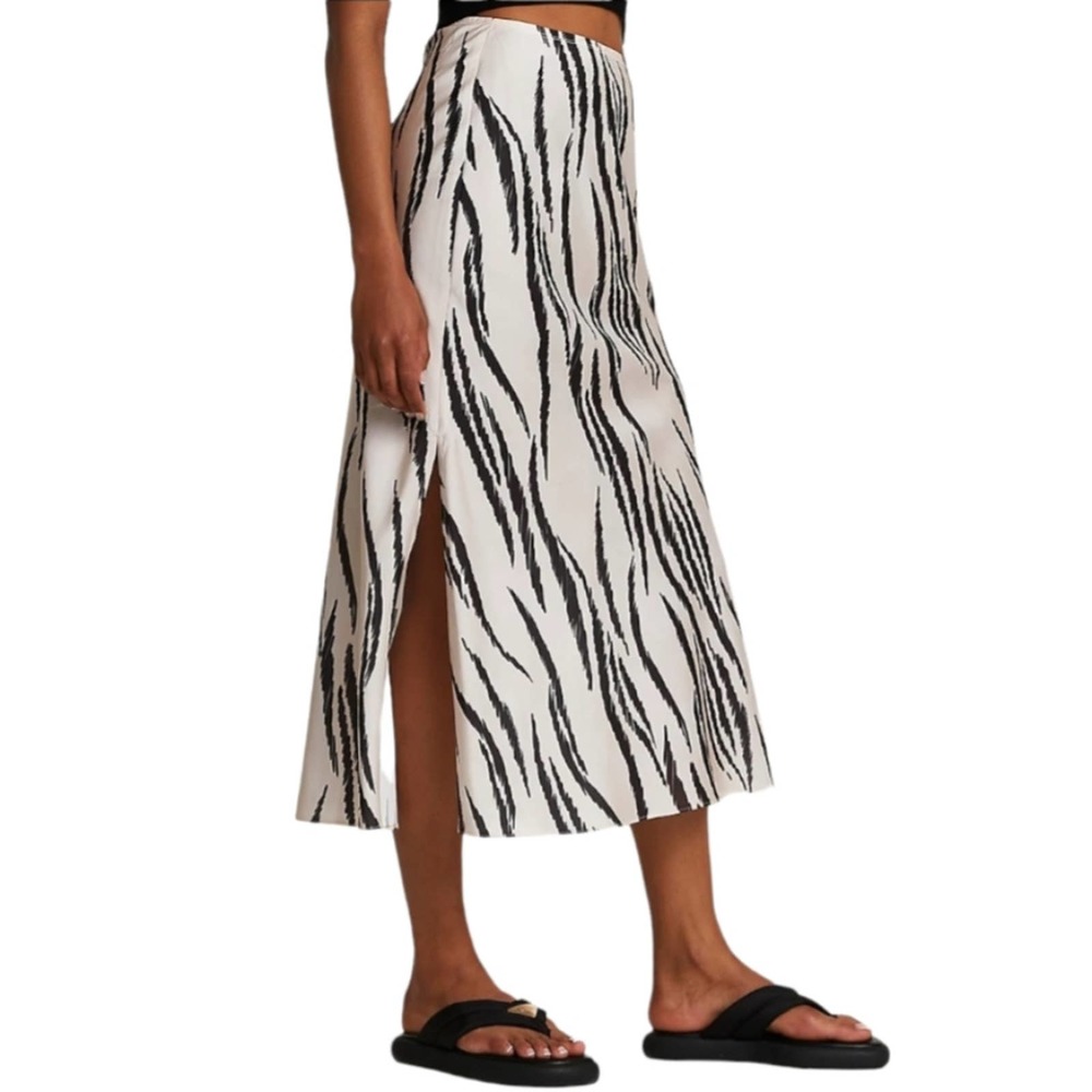 River Island Cream Zebra Bias Midi Skirt - NWT